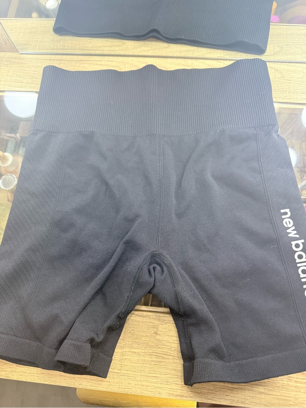 New Balance Black High-Waist Ribbed Workout Shorts
